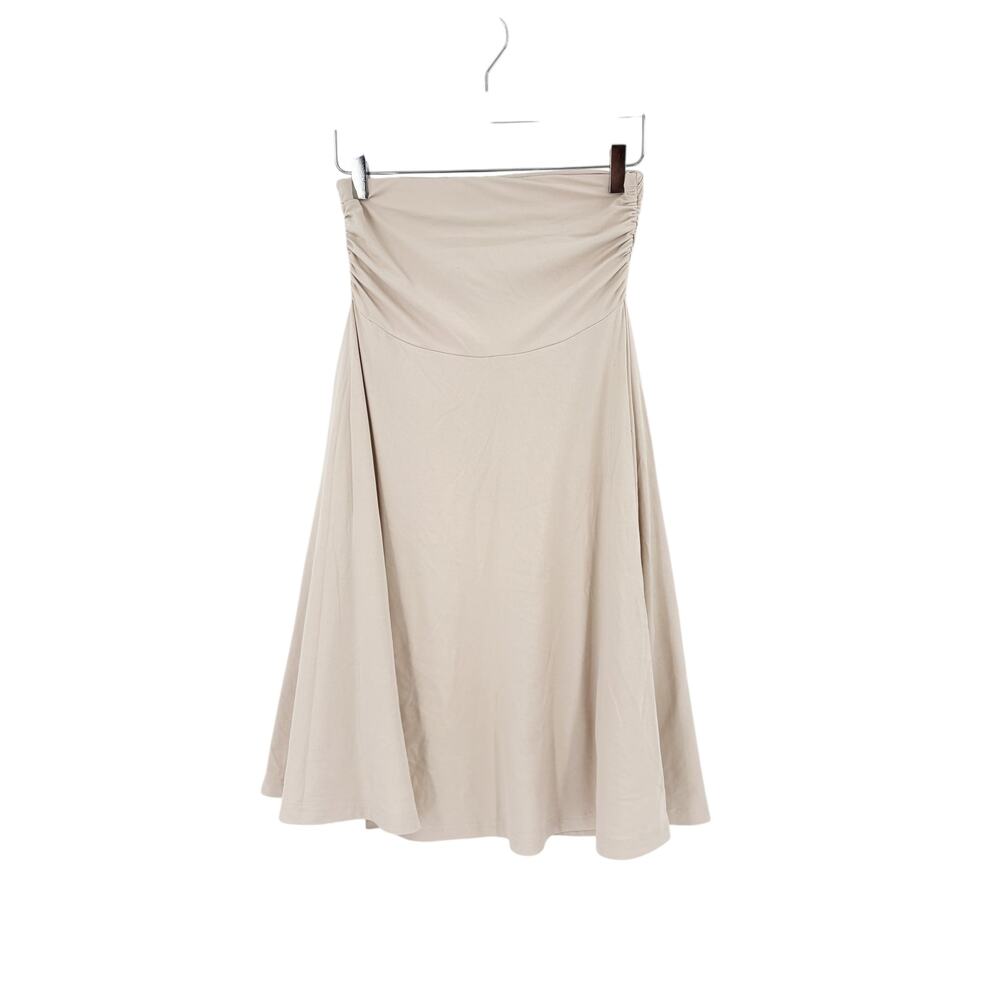OGL Skirt Size S NEW Flowy Side Ruched A-line Midi Skirt Fog Cream Eco-SkinKiss - Picture 10 of 13